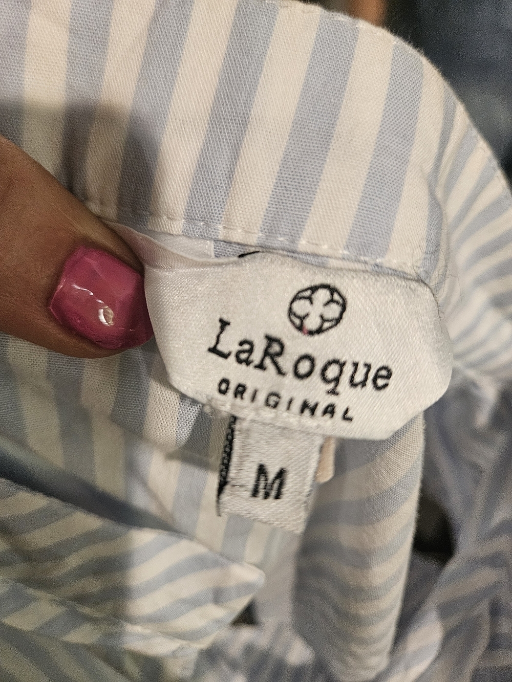 LaRoque Original Blue & White Stripe Ruffle Sleeve Babydoll Top – Size Medium - Picture 2 of 14
